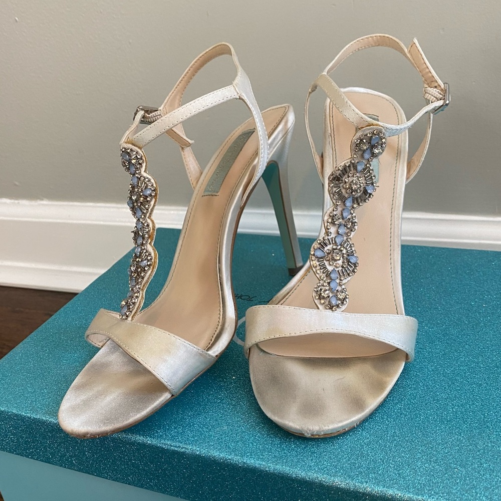 Blue by Betsey Johnson wedding heels with rhinestones - size 8